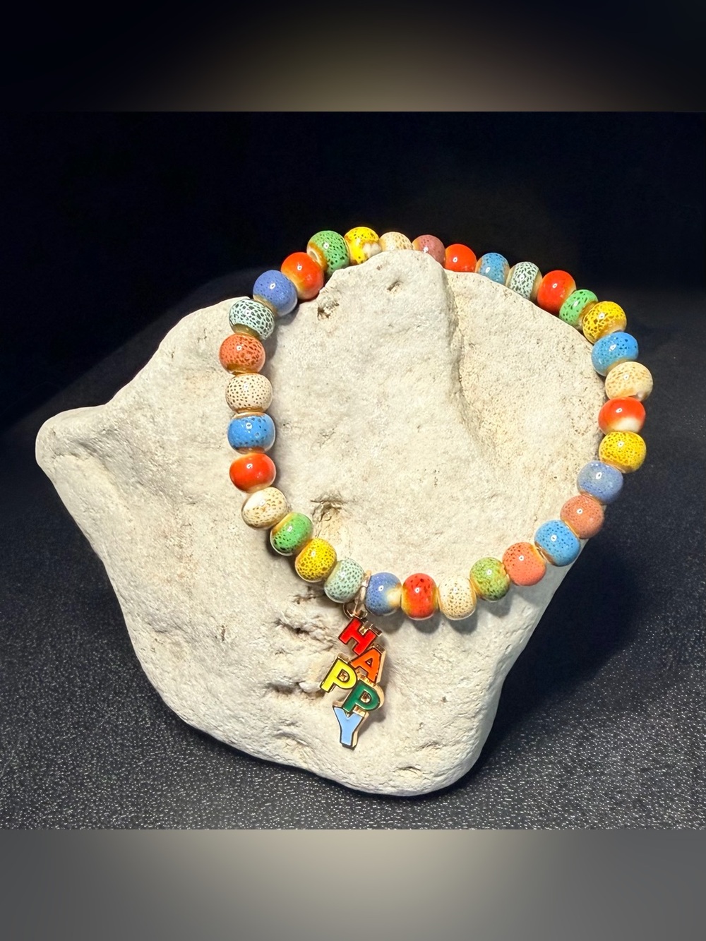 ✨Handmade✨Multicolor Beaded 'HAPPY' Charm Bracelet